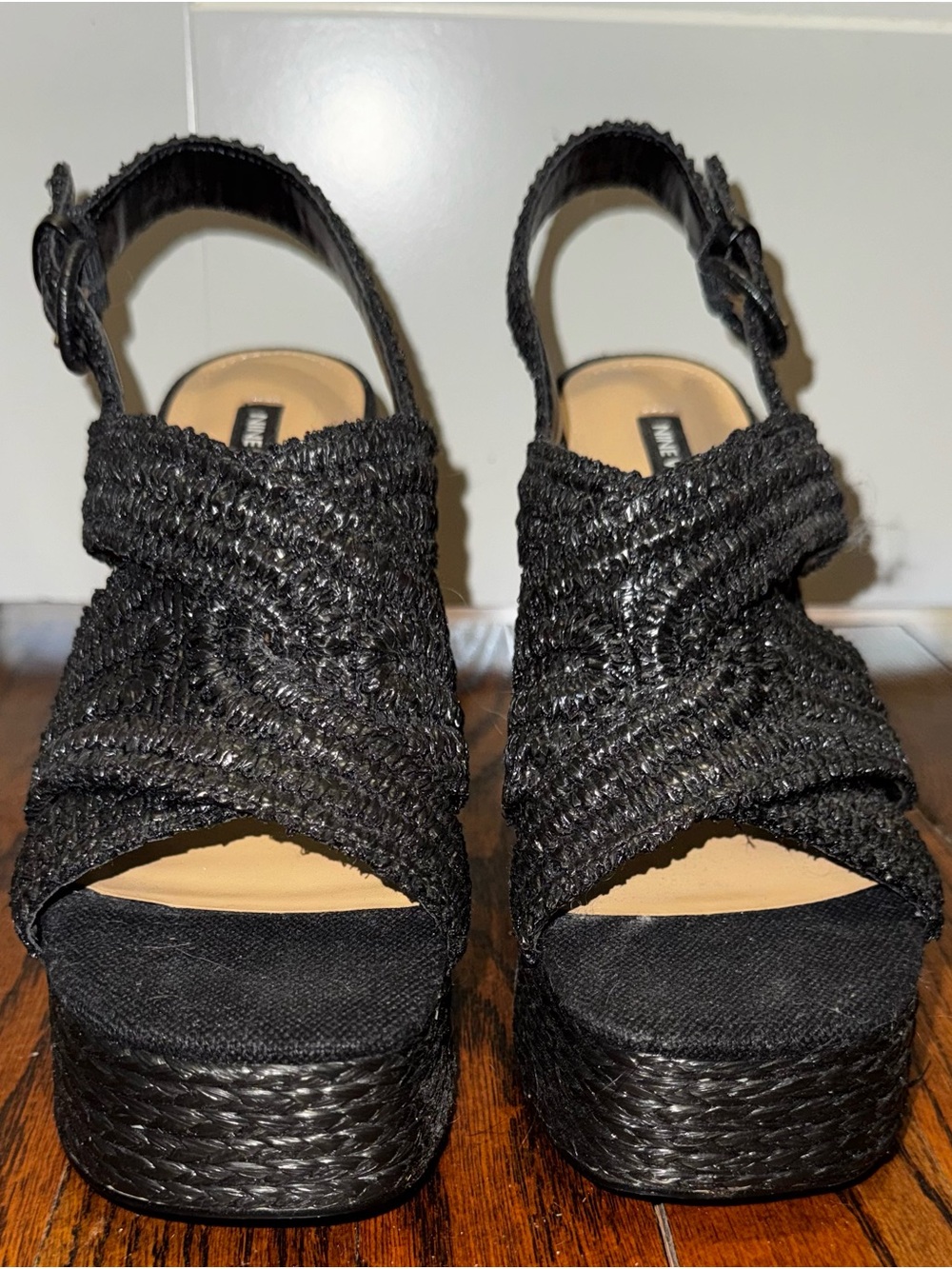 Nine West Black Woven Platform Slingback Sandals